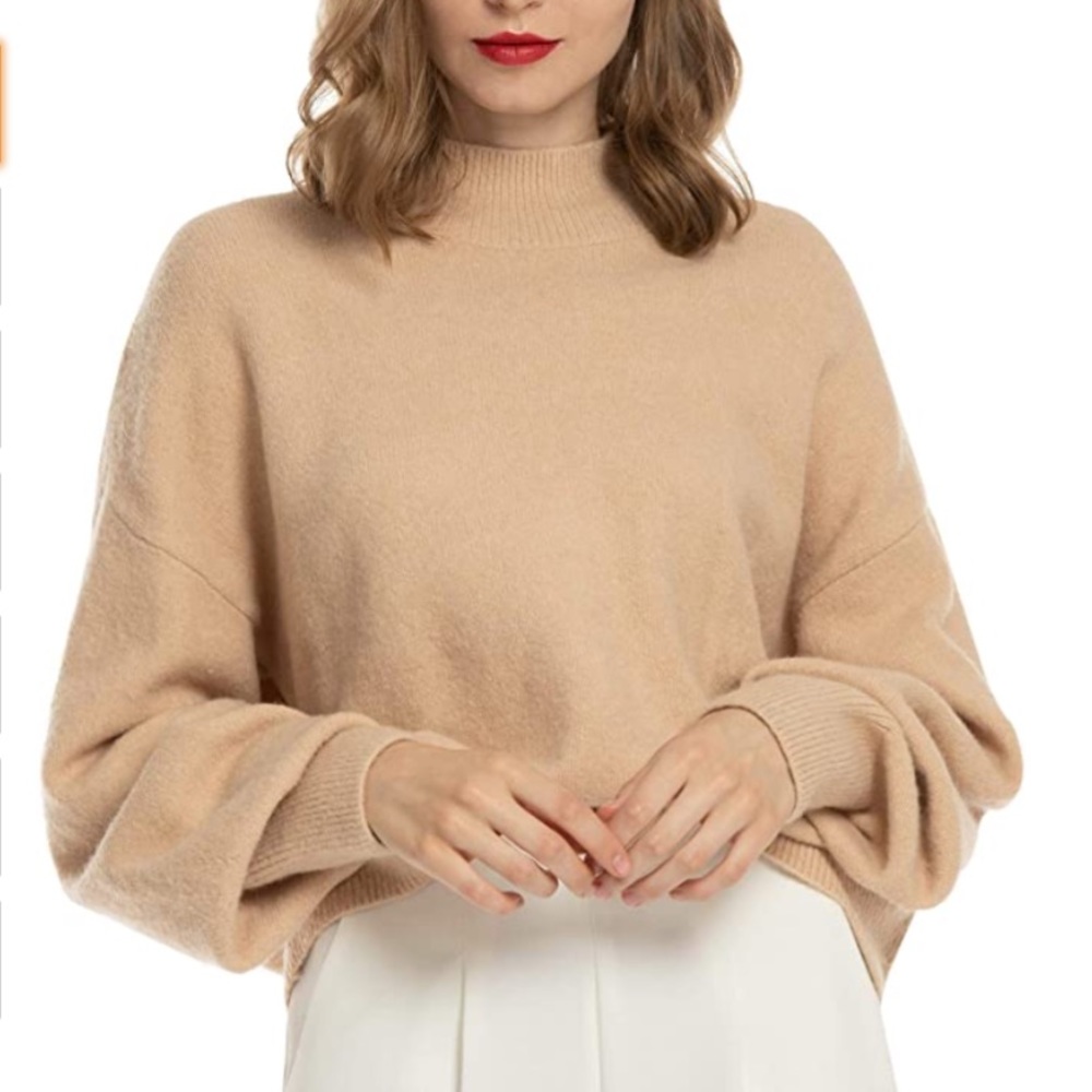 NWOT Woolen Bloom mock neck sweater light tan L